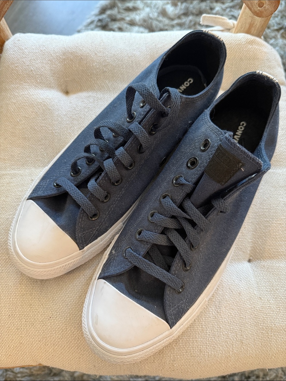 Converse Custom design Navy Canvas Low-Top Sneakers with White Toe
